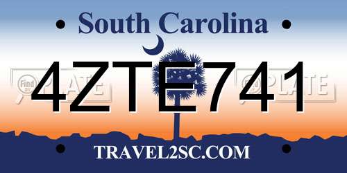 4ZTE741 South Carolina License Plate
