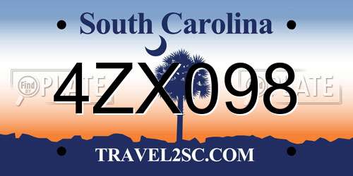4ZX098 South Carolina License Plate