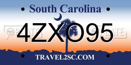 4ZXO95 South Carolina License Plate