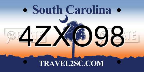 4ZXO98 South Carolina License Plate