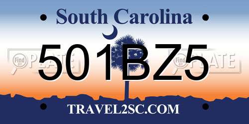 501BZ5 South Carolina License Plate