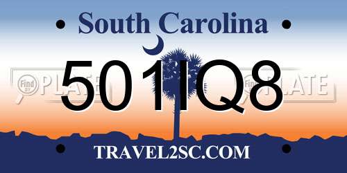 501IQ8 South Carolina License Plate