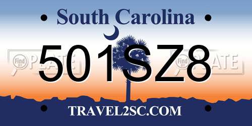 501SZ8 South Carolina License Plate