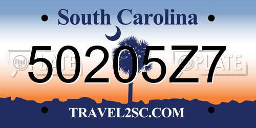 50205Z7 South Carolina License Plate