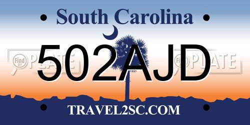 502AJD South Carolina License Plate