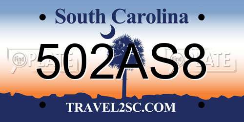 502AS8 South Carolina License Plate