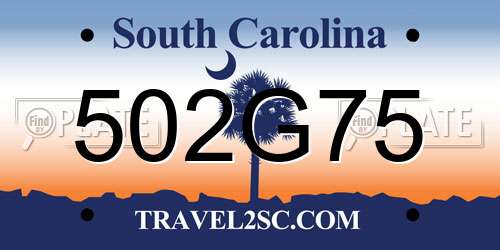 502G75 South Carolina License Plate