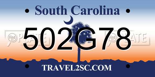 502G78 South Carolina License Plate