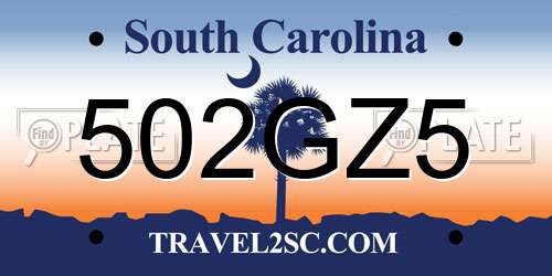 502GZ5 South Carolina License Plate