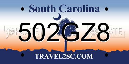 502GZ8 South Carolina License Plate