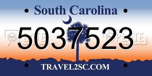 5037523 South Carolina License Plate