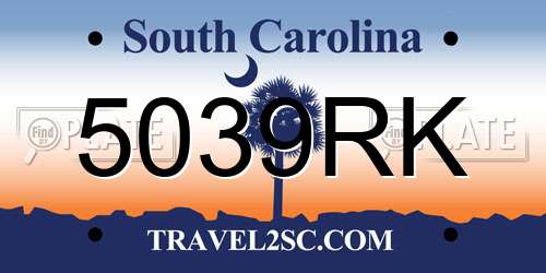 5039RK South Carolina License Plate