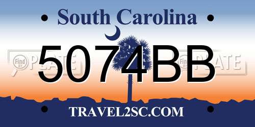 5074BB South Carolina License Plate