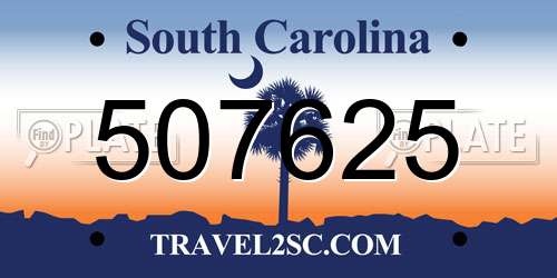 507625 South Carolina License Plate