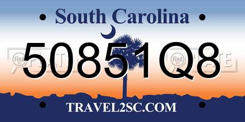 50851Q8 South Carolina License Plate
