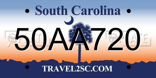 50AA720 South Carolina License Plate
