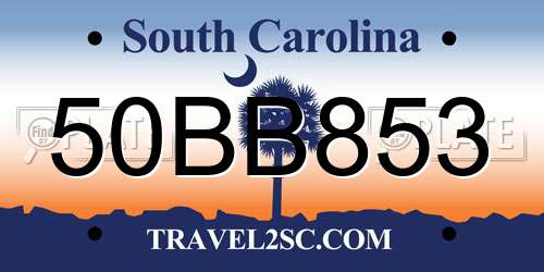 50BB853 South Carolina License Plate