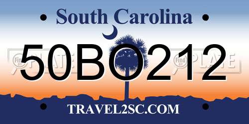 50BO212 South Carolina License Plate