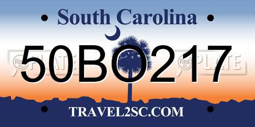 50BO217 South Carolina License Plate