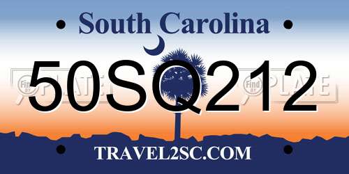 50SQ212 South Carolina License Plate