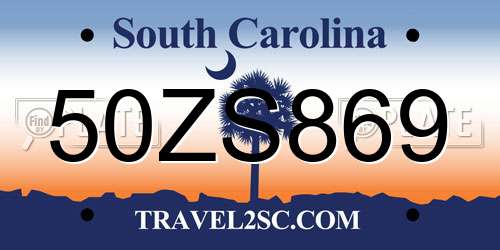 50ZS869 South Carolina License Plate