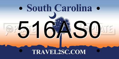 516AS0 South Carolina License Plate