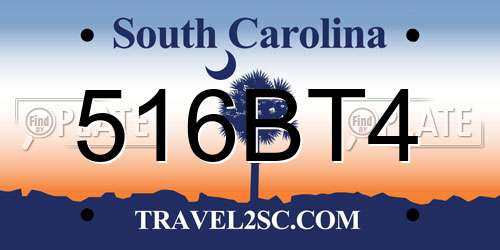 516BT4 South Carolina License Plate