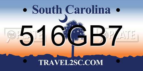 516GB7 South Carolina License Plate