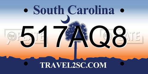 517AQ8 South Carolina License Plate