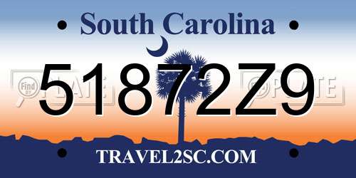 51872Z9 South Carolina License Plate
