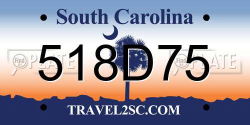 518D75 South Carolina License Plate