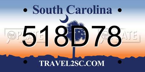 518D78 South Carolina License Plate