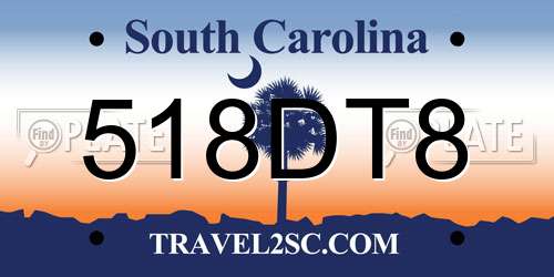 518DT8 South Carolina License Plate