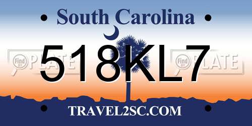 518KL7 South Carolina License Plate