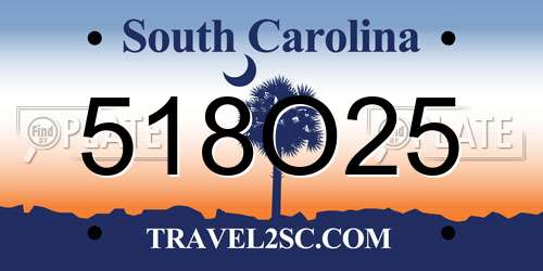 518O25 South Carolina License Plate