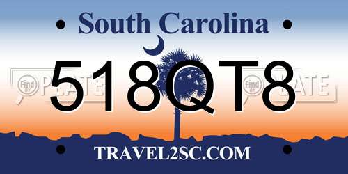 518QT8 South Carolina License Plate