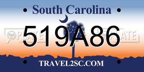 519A86 South Carolina License Plate