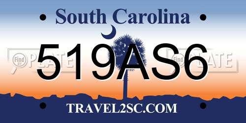 519AS6 South Carolina License Plate