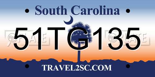 51TG135 South Carolina License Plate