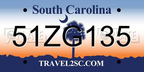 51ZG135 South Carolina License Plate