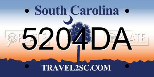 5204DA South Carolina License Plate