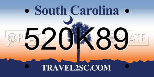 520K89 South Carolina License Plate