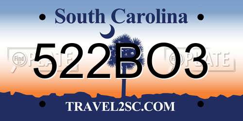 522BO3 South Carolina License Plate