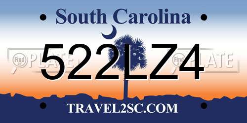 522LZ4 South Carolina License Plate