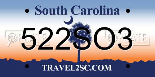 522SO3 South Carolina License Plate