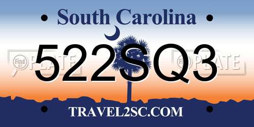 522SQ3 South Carolina License Plate