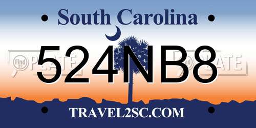 524NB8 South Carolina License Plate