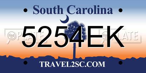 5254EK South Carolina License Plate