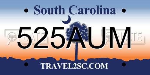 525AUM South Carolina License Plate