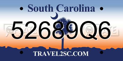 52689Q6 South Carolina License Plate